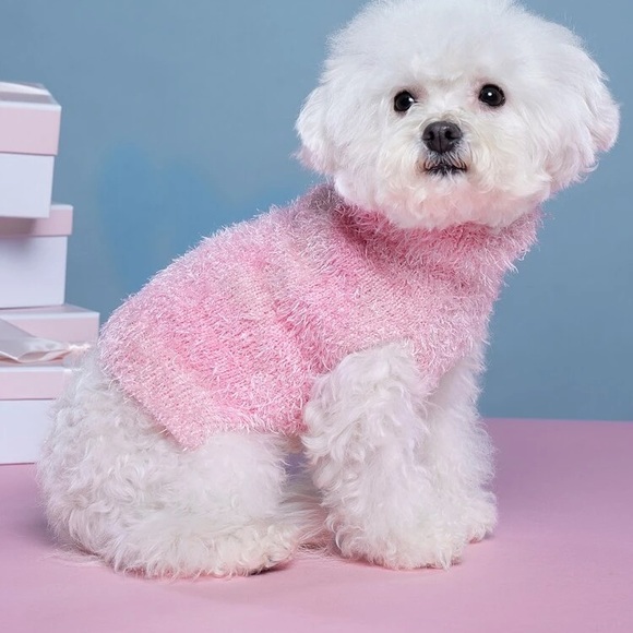None Other - New dog eyelash fuzzy Turtleneck Sweater Pink